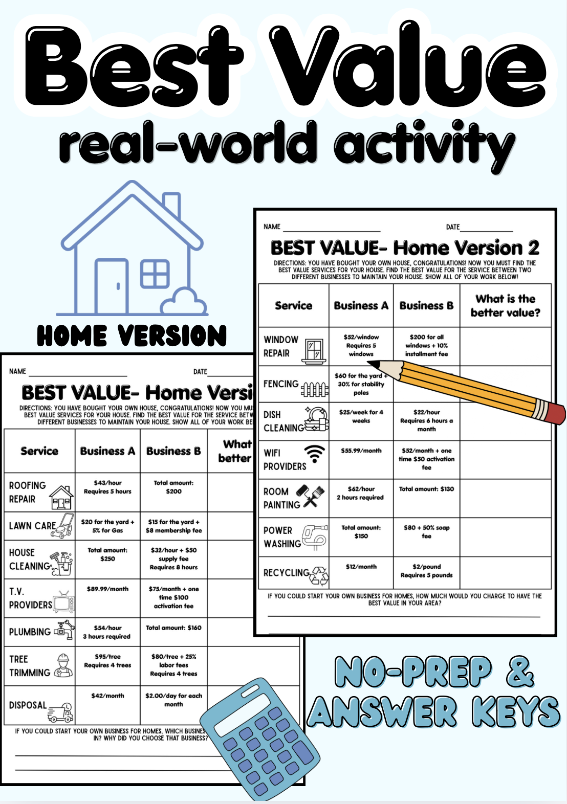 Best Value Real-World Math Home Version: No Prep with Answer Keys