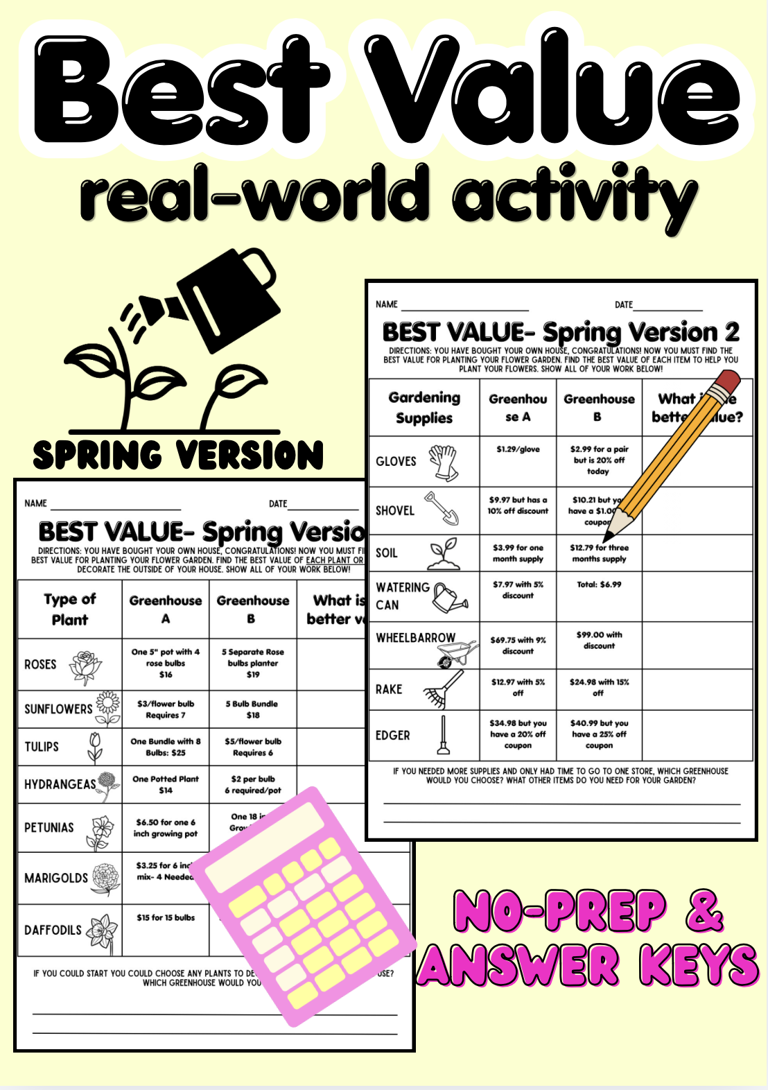 Best Value Real-World Math Spring Version: No Prep with Answer Keys