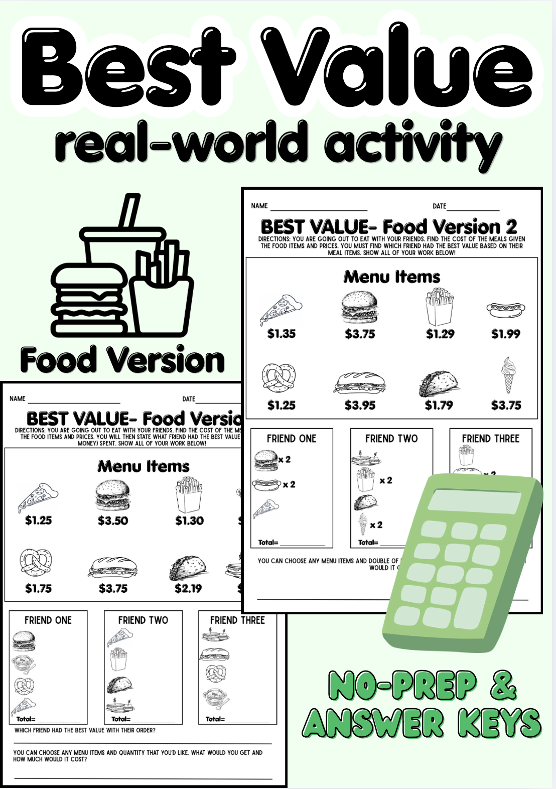 Best Value Real-World Math Food Version: No Prep with Answer Keys