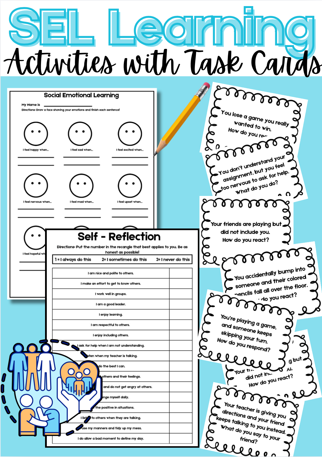 SEL Reflection & Scenario Task Cards | Emotions, Self-Awareness, & Social Skills