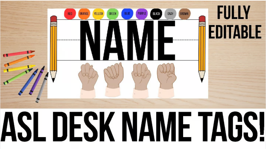 Editable ASL Desk Name Plates | Colors & Number Tracing